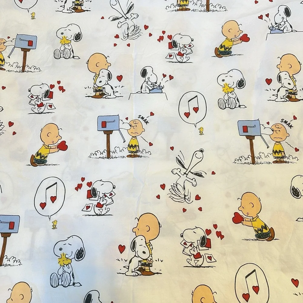 Pottery Barn Kids X Snoopy Peanuts‎ Valentines Twin Flat Sheet Organic Hearts